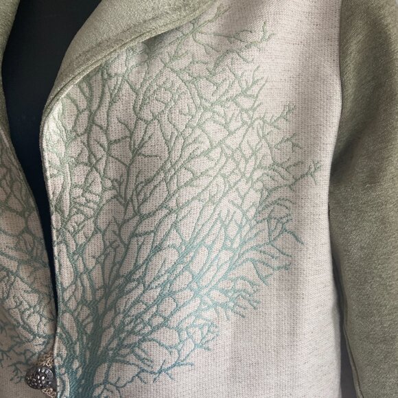 Unique Boho Fantasy Tree of Life Jacket Single Button Emblishment Sage Teal Blue - Picture 4 of 12